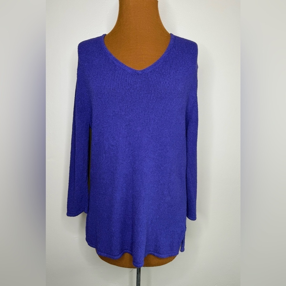 Chico's Design Rich Purple V Neck Knit Top Long Sleeves Size Large